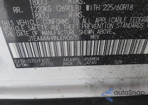 2022 Toyota Venza Le from USA, damaged, VIN JTEAAAAH8NJ090605